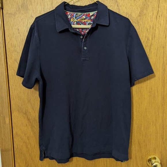 Robert Graham Men's Polo Golf Shirt M Navy Blue with Red Skull Button Placket - Picture 1 of 4
